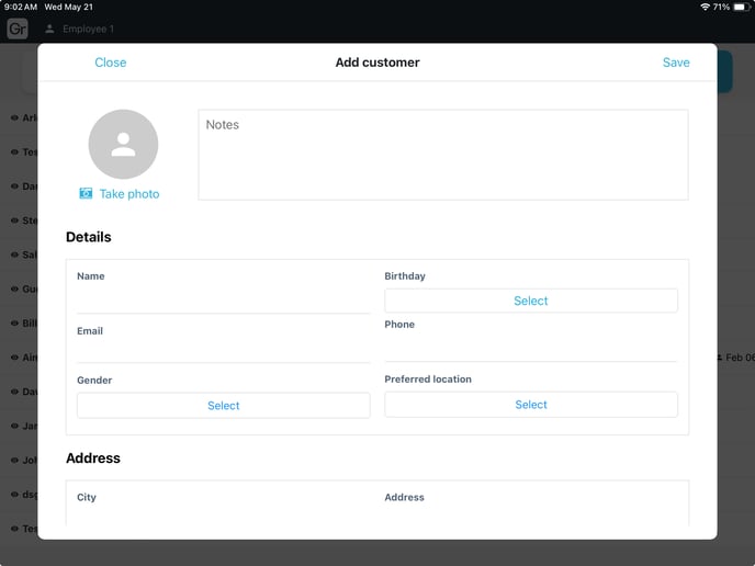 Add Customer Pop Up